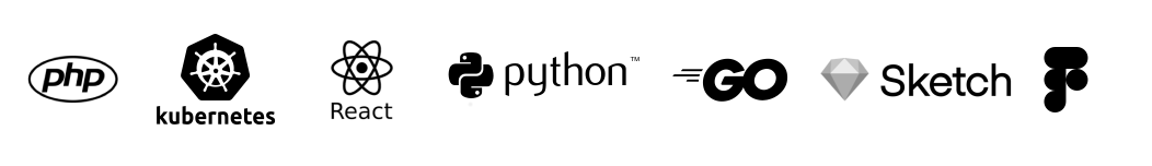 PHP, Kubernetes, React, Go, Figma, Python